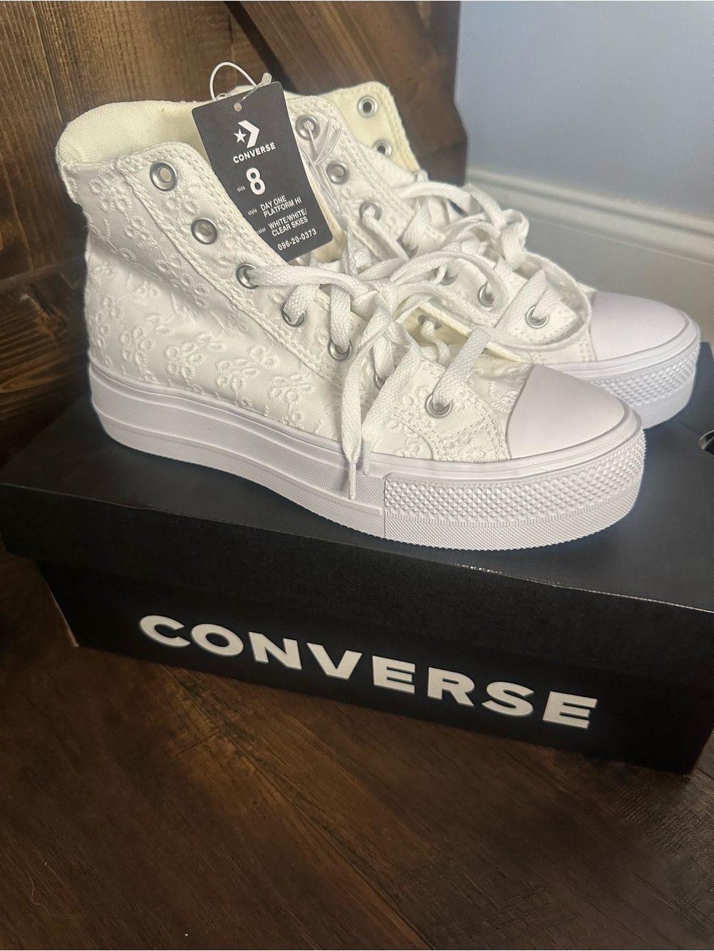 Converse Women's Cream High-Top Platform Sneakers with Floral Embroidery